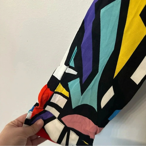 Big Dart Women’s Long Sleeve Multicolor Button Front Modern Art Blouse Sz 3X GUC - Picture 5 of 7
